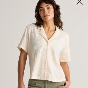 Quince 100% Organic Cotton Gauze Button Front Shirt Vintage Cream Size Small